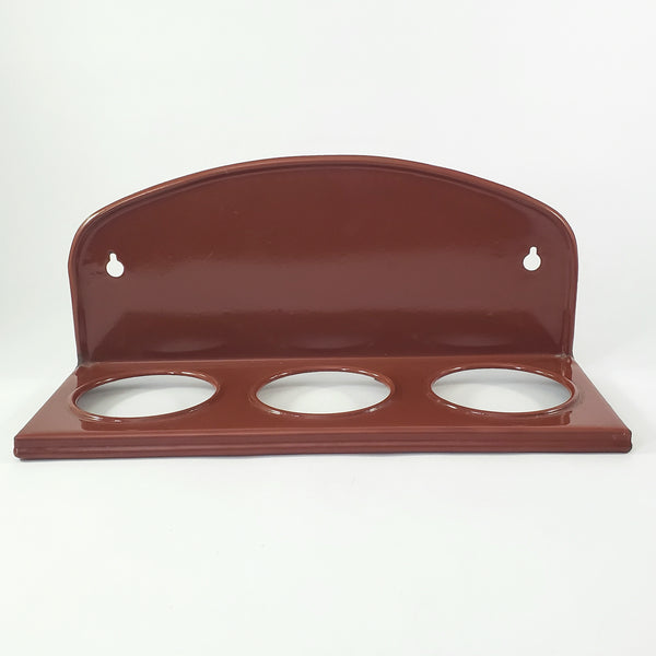 Vintage Brown German Enamelware Kitchen Laundry Wall Rack with 3 Matching Storage Cups