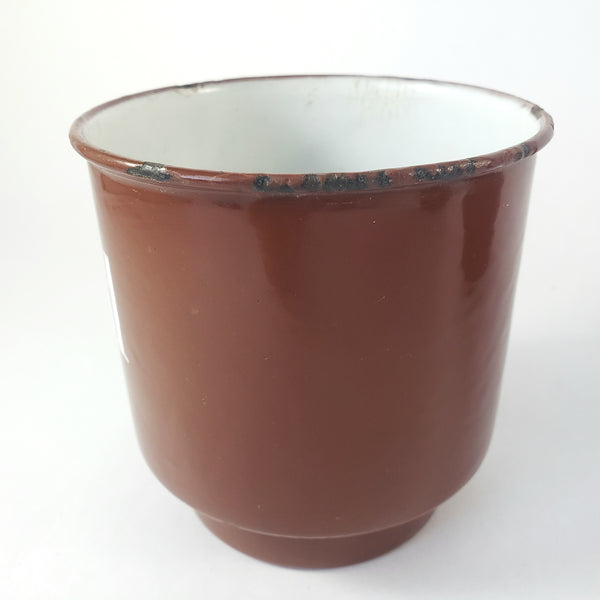 Vintage Brown German Enamelware Kitchen Laundry Wall Rack with 3 Matching Storage Cups