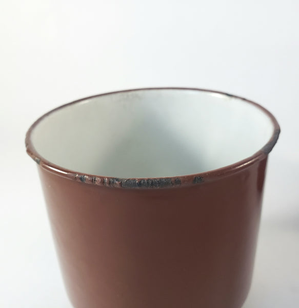 Vintage Brown German Enamelware Kitchen Laundry Wall Rack with 3 Matching Storage Cups