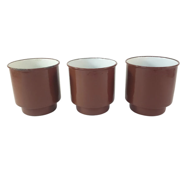 Vintage Brown German Enamelware Kitchen Laundry Wall Rack with 3 Matching Storage Cups
