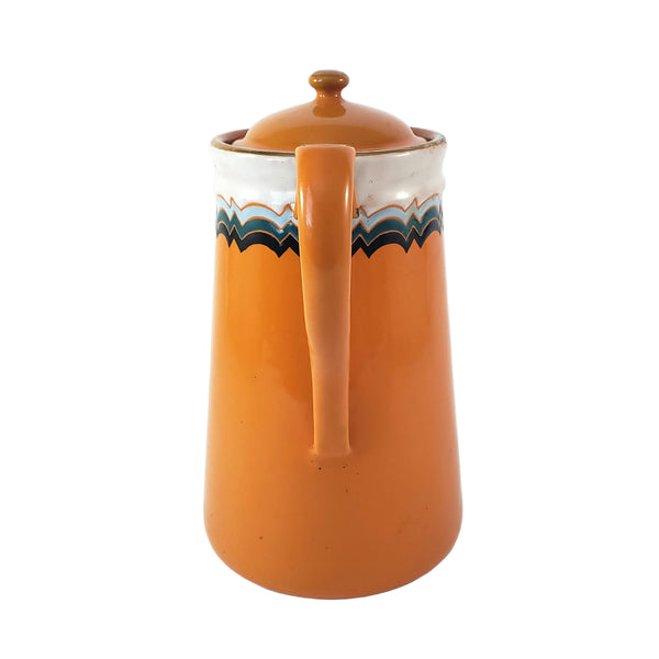 Vintage Art Deco Orange Enamelware Coffee Pot Geometric