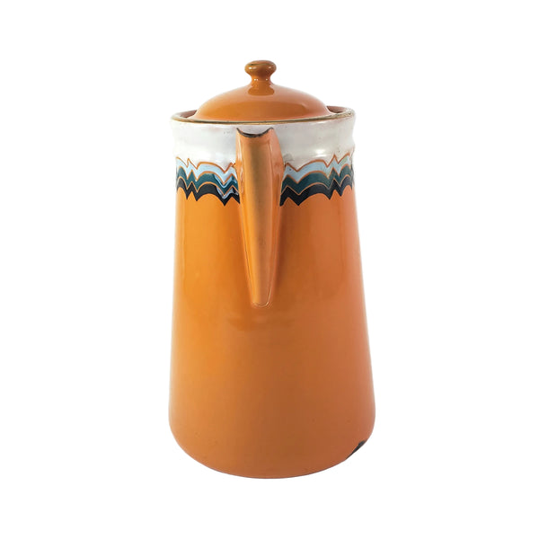 Vintage Art Deco Orange Enamelware Coffee Pot Geometric