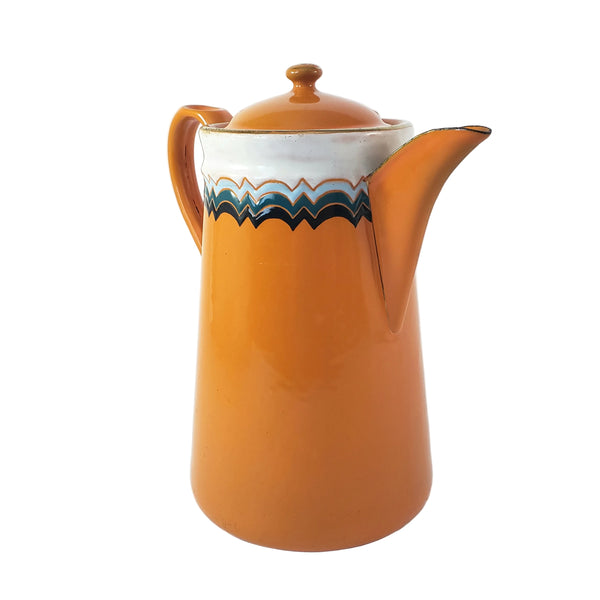 Vintage Art Deco Orange Enamelware Coffee Pot Geometric