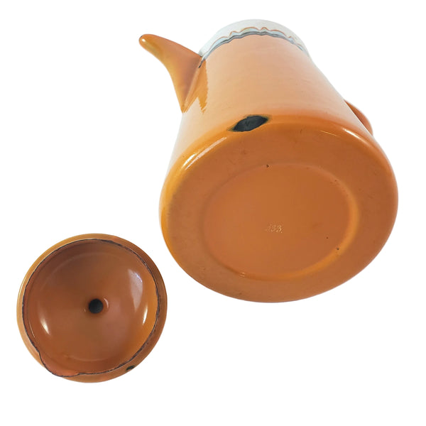 Vintage Art Deco Orange Enamelware Coffee Pot Geometric