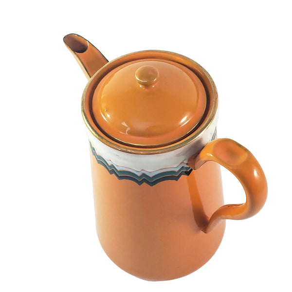Vintage Art Deco Orange Enamelware Coffee Pot Geometric