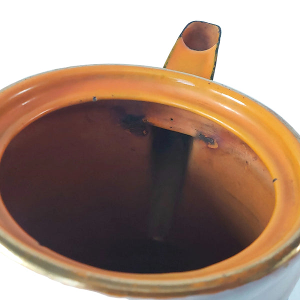 Vintage Art Deco Orange Enamelware Coffee Pot Geometric