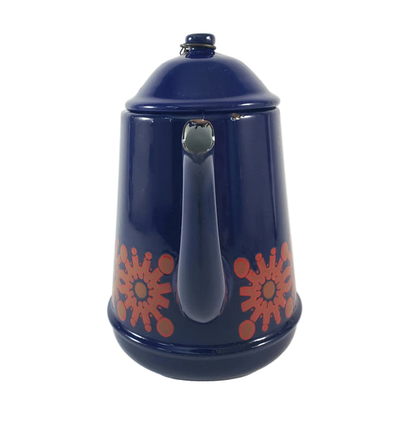 Vintage Midcentury Blue Enamelware Teapot 2 Cup Original Chain