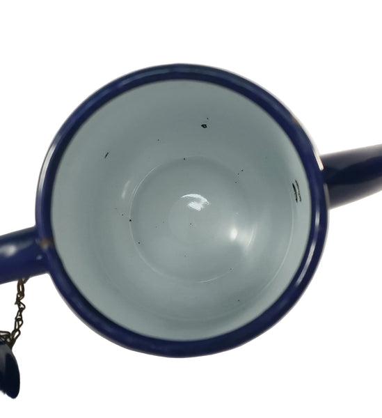 Vintage Midcentury Blue Enamelware Teapot 2 Cup Original Chain