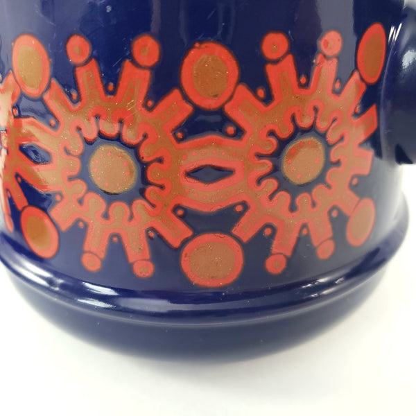 Vintage Midcentury Blue Enamelware Teapot 2 Cup Original Chain