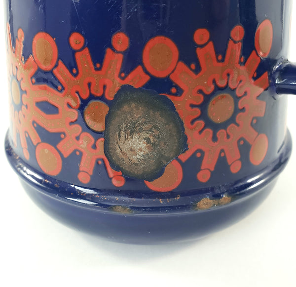 Vintage Midcentury Blue Enamelware Teapot 2 Cup Original Chain