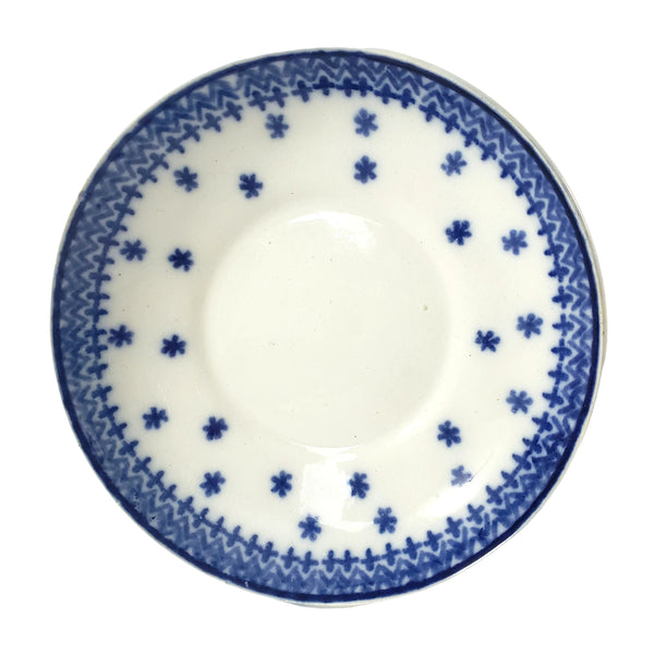 Antique Flow Blue Handleless Cup & Saucer Set Amish Snowflake Staffordshire