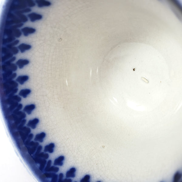 Antique Flow Blue Handleless Cup & Saucer Set Amish Snowflake Staffordshire