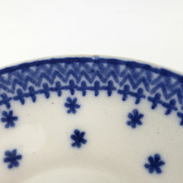 Antique Flow Blue Handleless Cup & Saucer Set Amish Snowflake Staffordshire