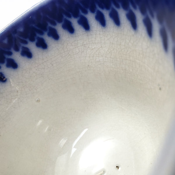 Antique Flow Blue Handleless Cup & Saucer Set Amish Snowflake Staffordshire