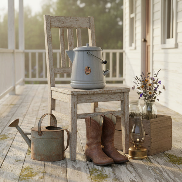 Vintage Large Gray Enamelware Chuckwagon Cowboy Coffee Pot 2 Gallon Public Brand