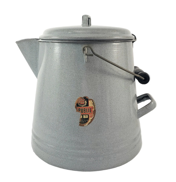 Vintage Large Gray Enamelware Chuckwagon Cowboy Coffee Pot 2 Gallon Public Brand