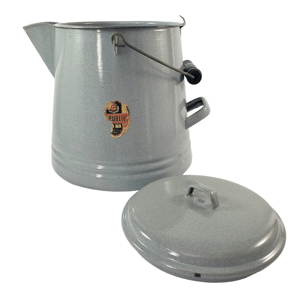 Vintage Large Gray Enamelware Chuckwagon Cowboy Coffee Pot 2 Gallon Public Brand