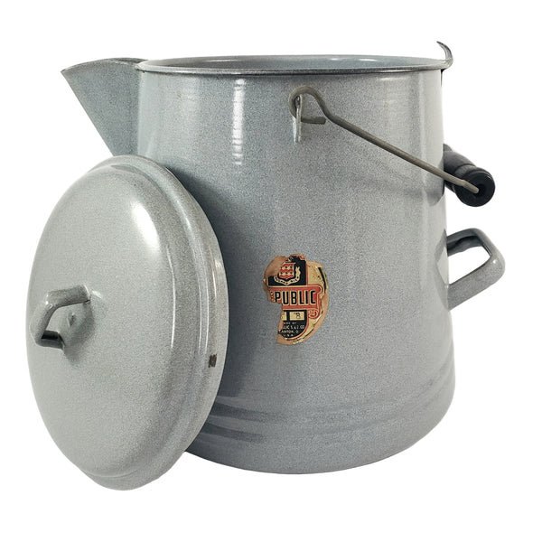 Vintage Large Gray Enamelware Chuckwagon Cowboy Coffee Pot 2 Gallon Public Brand