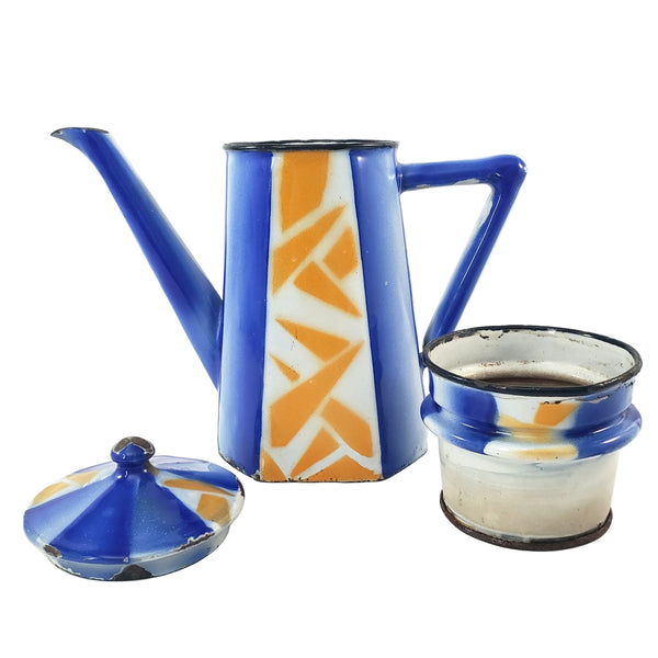 Vintage Art Deco Enamelware French Biggin Coffee Pot by Aubeco