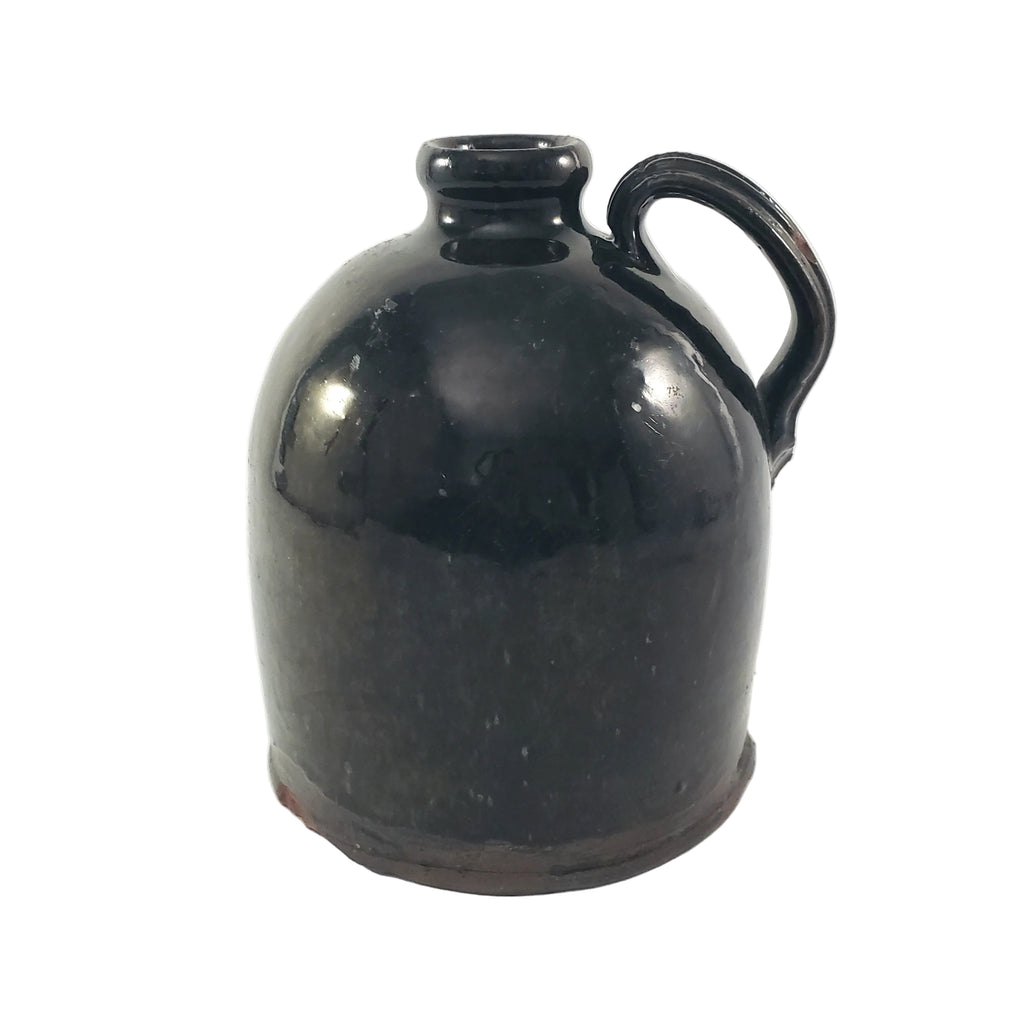 Antique American Redware Small Dark Brown Glazed Jug 1 Quart