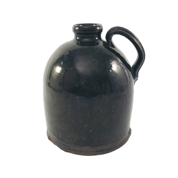Antique American Redware Small Dark Brown Glazed Jug 1 Quart