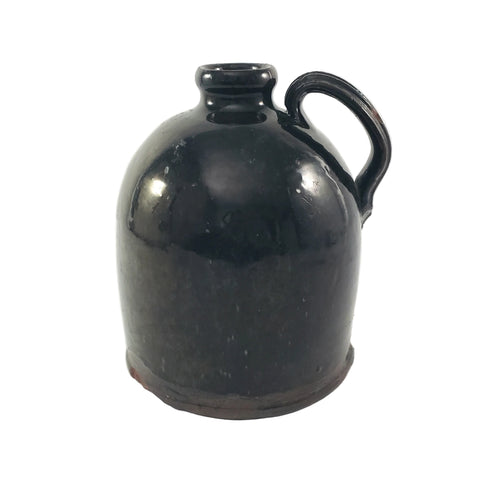 Antique American Redware Small Dark Brown Glazed Jug 1 Quart