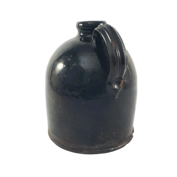 Antique American Redware Small Dark Brown Glazed Jug 1 Quart