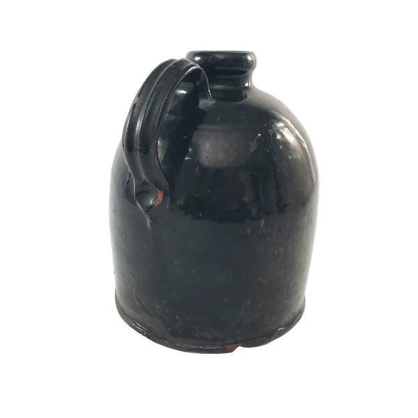 Antique American Redware Small Dark Brown Glazed Jug 1 Quart