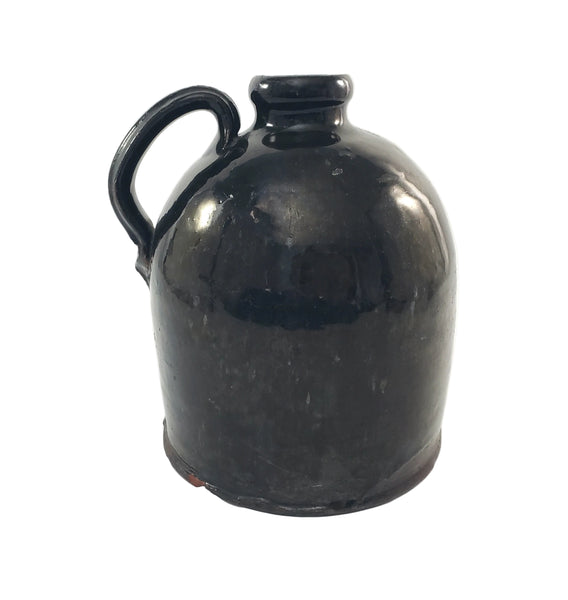 Antique American Redware Small Dark Brown Glazed Jug 1 Quart