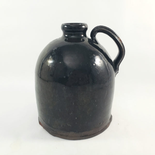 Antique American Redware Small Dark Brown Glazed Jug 1 Quart