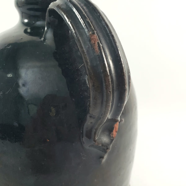 Antique American Redware Small Dark Brown Glazed Jug 1 Quart