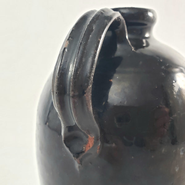 Antique American Redware Small Dark Brown Glazed Jug 1 Quart