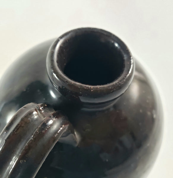 Antique American Redware Small Dark Brown Glazed Jug 1 Quart