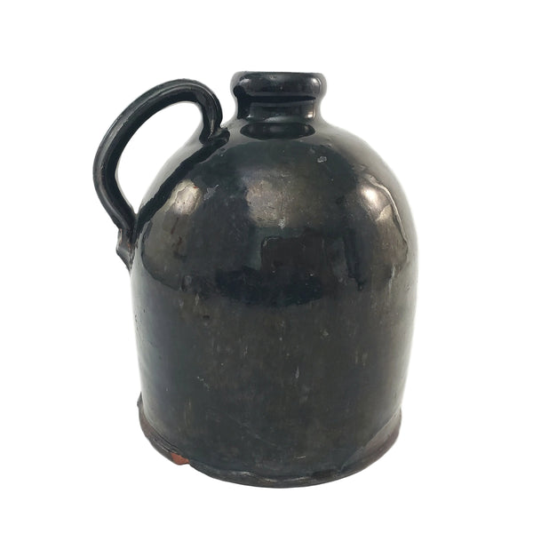 Antique American Redware Small Dark Brown Glazed Jug 1 Quart