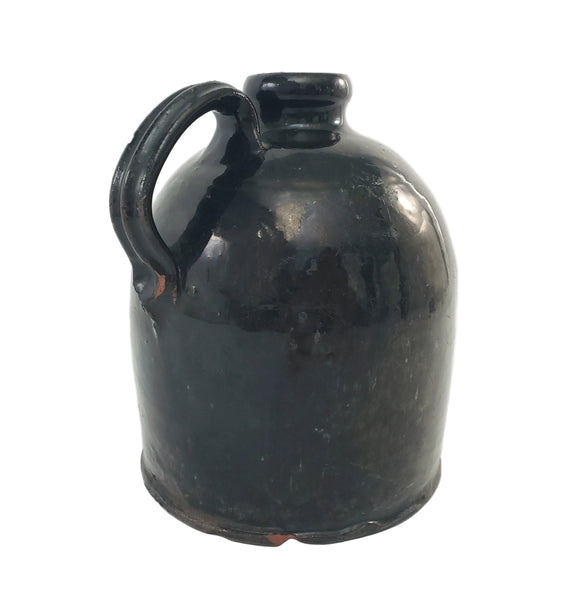Antique American Redware Small Dark Brown Glazed Jug 1 Quart