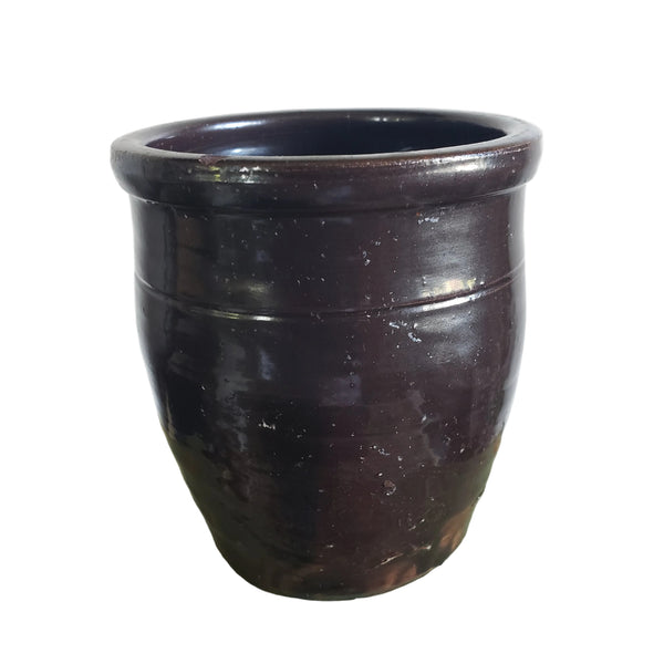Antique Small Dark Brown Glazed Redware Preserve Crock 4 1/4