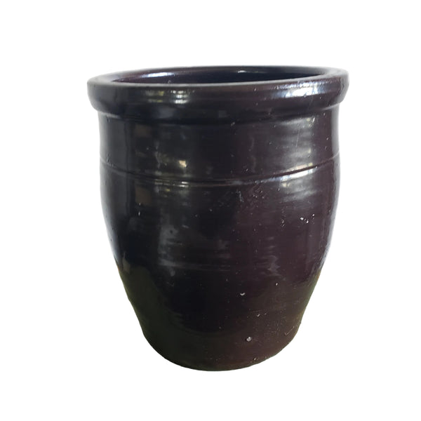 Antique Small Dark Brown Glazed Redware Preserve Crock 4 1/4