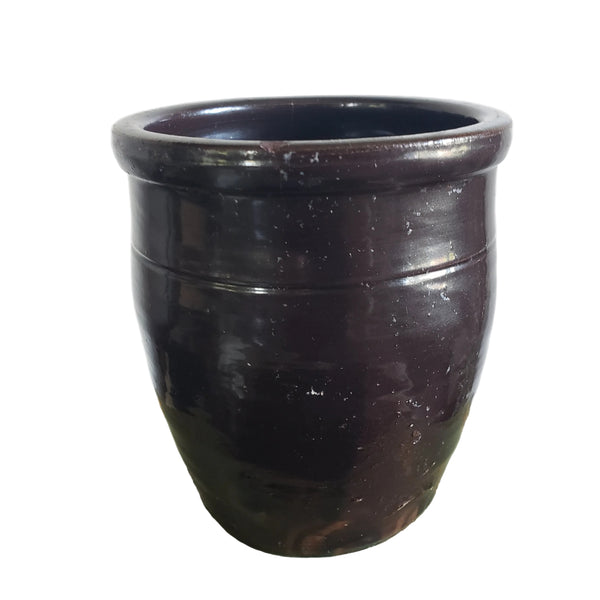 Antique Small Dark Brown Glazed Redware Preserve Crock 4 1/4