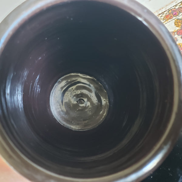 Antique Small Dark Brown Glazed Redware Preserve Crock 4 1/4