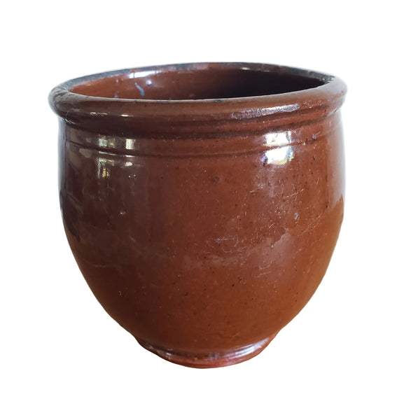 Antique Small Glazed Redware Apple Butter Crock 4 1/8" Southeastern Pennsylvania