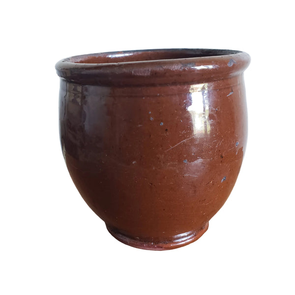 Antique Small Glazed Redware Apple Butter Crock 4 1/8" Southeastern Pennsylvania