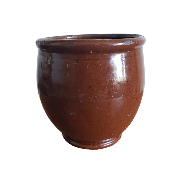Antique Small Glazed Redware Apple Butter Crock 4 1/8" Southeastern Pennsylvania