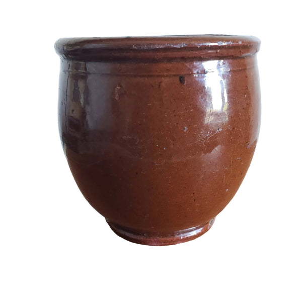 Antique Small Glazed Redware Apple Butter Crock 4 1/8" Southeastern Pennsylvania