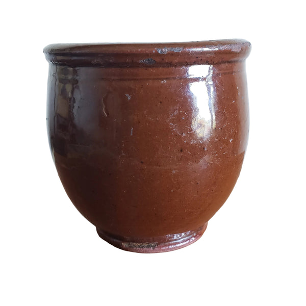 Antique Small Glazed Redware Apple Butter Crock 4 1/8" Southeastern Pennsylvania