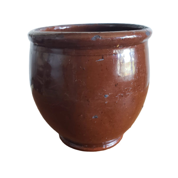Antique Small Glazed Redware Apple Butter Crock 4 1/8" Southeastern Pennsylvania