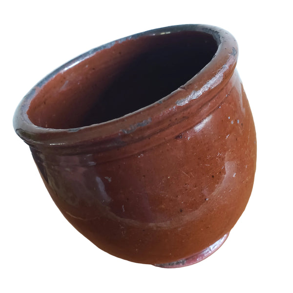 Antique Small Glazed Redware Apple Butter Crock 4 1/8" Southeastern Pennsylvania