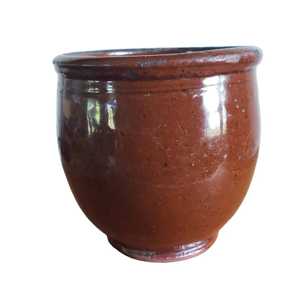 Antique Small Glazed Redware Apple Butter Crock 4 1/8" Southeastern Pennsylvania