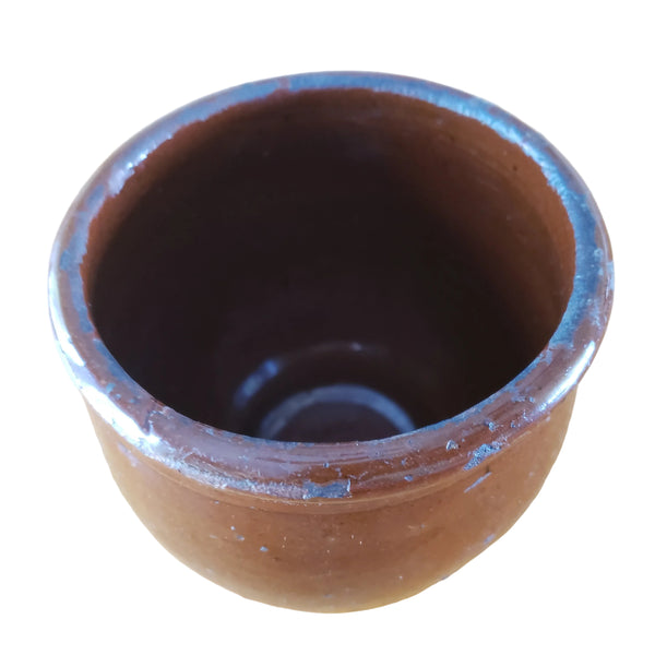 Antique Small Glazed Redware Apple Butter Crock 4 1/8" Southeastern Pennsylvania