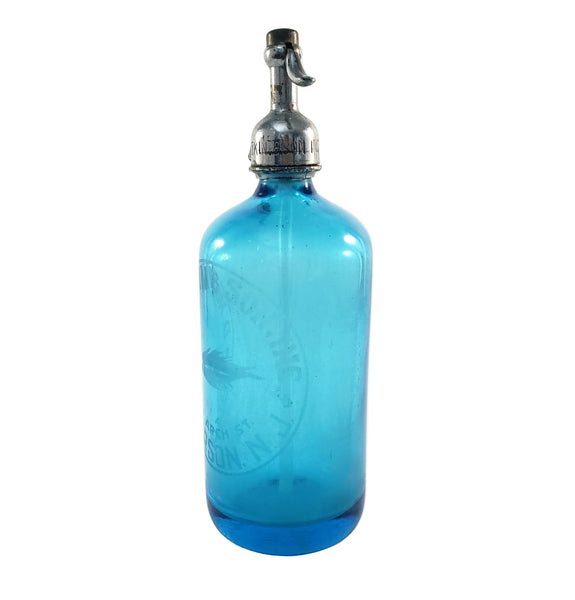 Vintage Turquoise Blue Etched Siphon Seltzer Bottle D. Notkin & Son. Inc. Patterson, NJ