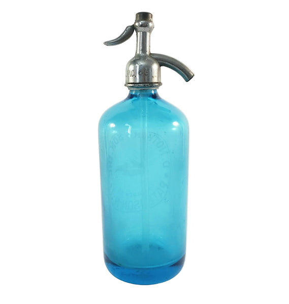 Vintage Turquoise Blue Etched Siphon Seltzer Bottle D. Notkin & Son. Inc. Patterson, NJ